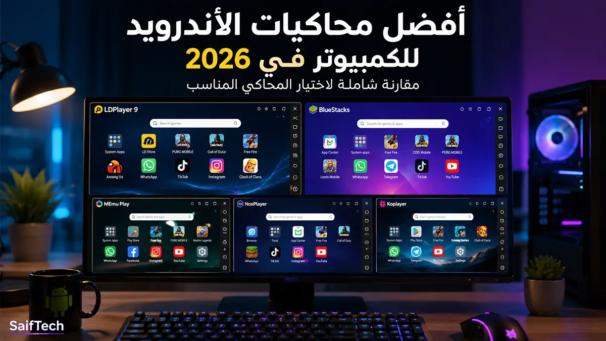 أفضل محاكيات الأندرويد للكمبيوتر في 2026: مقارنة شاملة لاختيار المحاكي المناسب أفضل محاكيات الأندرويد للكمبيوتر في 2026: مقارنة شاملة لاختيار المحاكي المناسب