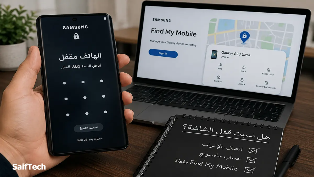 فتح قفل شاشة سامسونج 2026: الحلول الرسمية بعد فشل محاولات الدخول