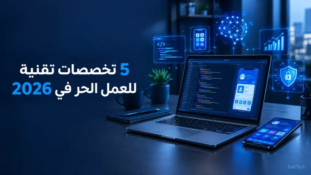 أفضل 5 تخصصات تقنية للعمل الحر في 2026: ماذا تتعلم لتبدأ؟ خمسة تخصصات تقنية مناسبة للعمل الحر في 2026