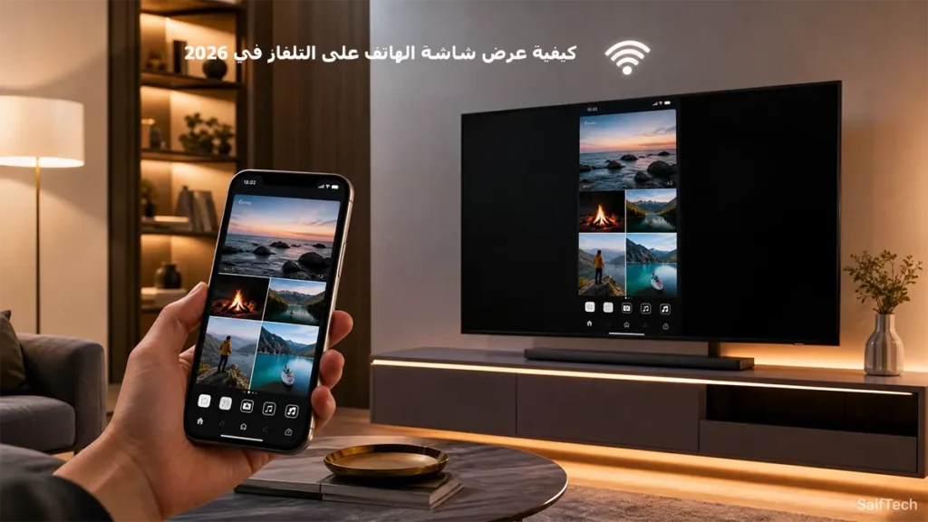 كيفية عرض شاشة الهاتف على التلفاز في 2026: الطرق اللاسلكية والسلكية وحلول الأعطال