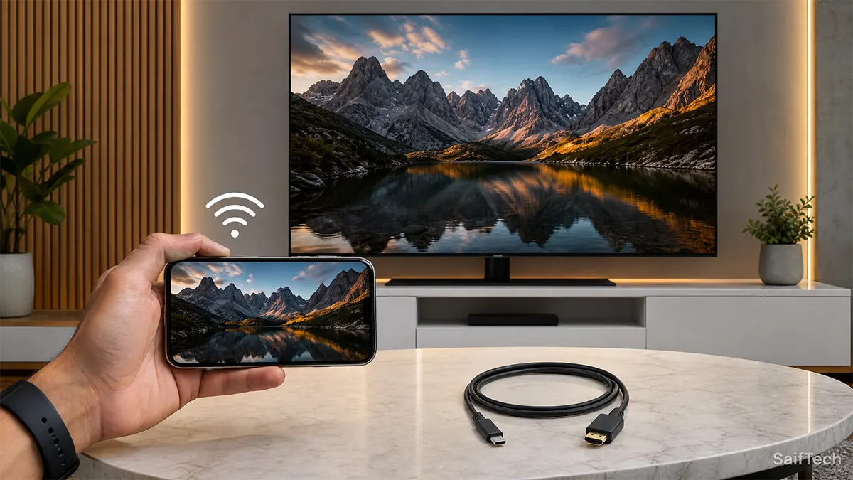 عرض شاشة iPhone على التلفاز عبر AirPlay أو كابل USB-C إلى HDMI
