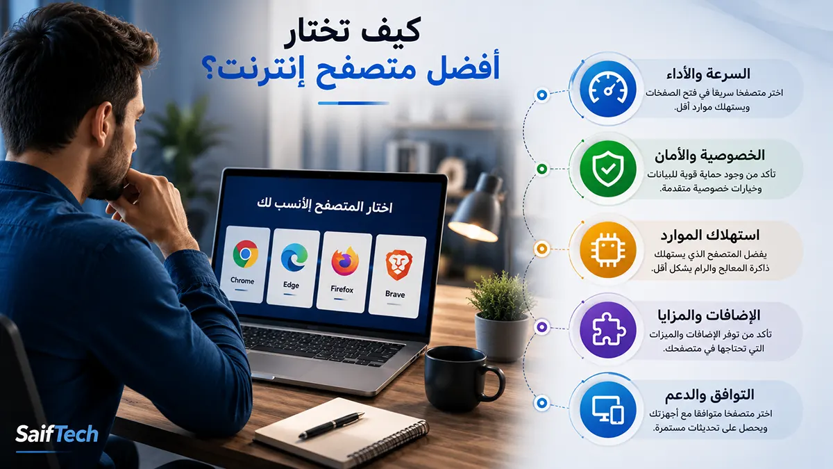 أفضل متصفح إنترنت في 2026: مقارنة شاملة بين Chrome وEdge وFirefox وBrave وأفضل البدائل