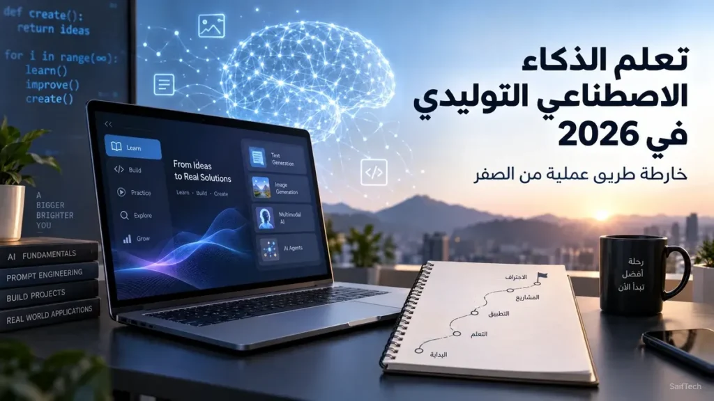 كيف تبدأ في تعلم الذكاء الاصطناعي التوليدي في 2026؟ خارطة طريق عملية تعلم الذكاء الاصطناعي التوليدي في 2026 من خلال خارطة طريق عملية