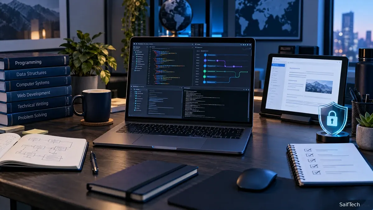 أساسيات تعلم التقنية وتشمل البرمجة وGit وحل المشكلات والأمان الرقمي
