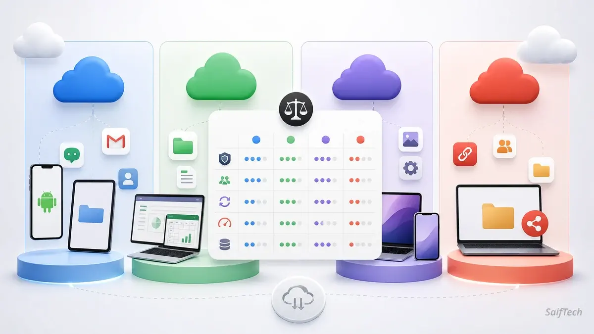 أفضل تخزين سحابي في 2026: مقارنة Google Drive وOneDrive وDropbox وiCloud