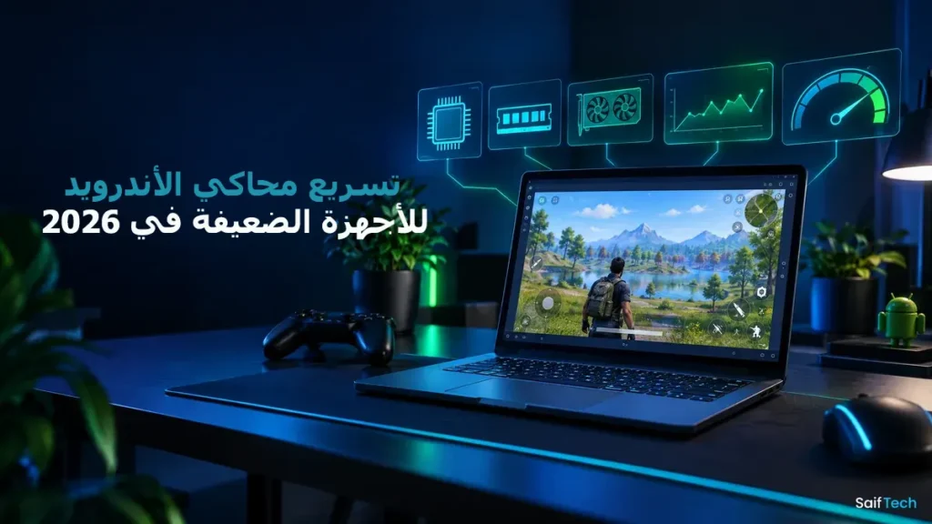 تسريع محاكي الأندرويد للأجهزة الضعيفة في 2026: دليل حل اللاغ ورفع FPS تسريع محاكي أندرويد على حاسوب ضعيف باستخدام إعدادات المعالج والذاكرة والرسوميات